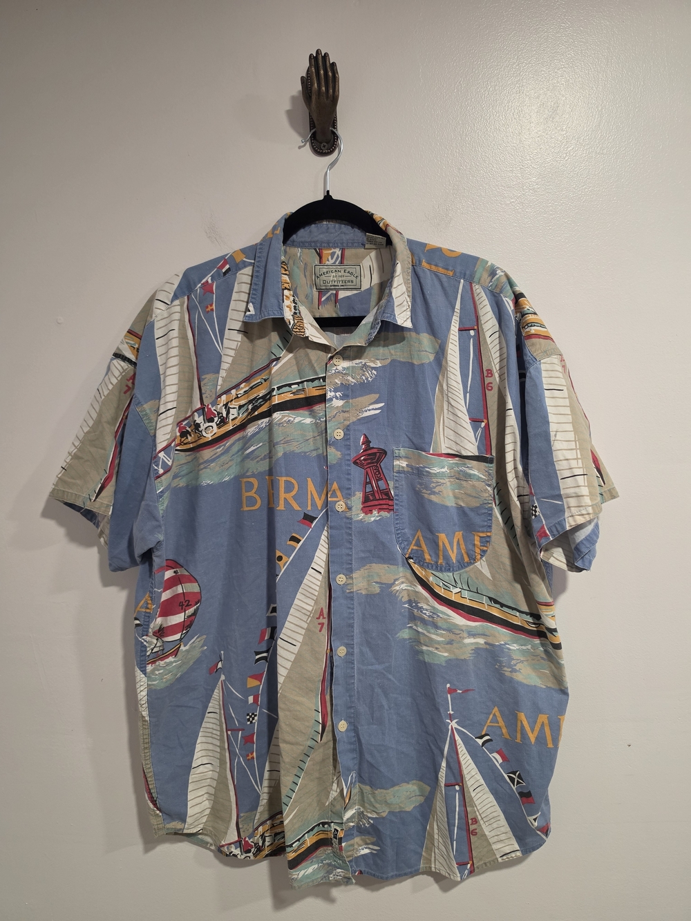 American Eagle Outfitters Vintage Y2K Nautical Print 100% Cotton Button Down LG